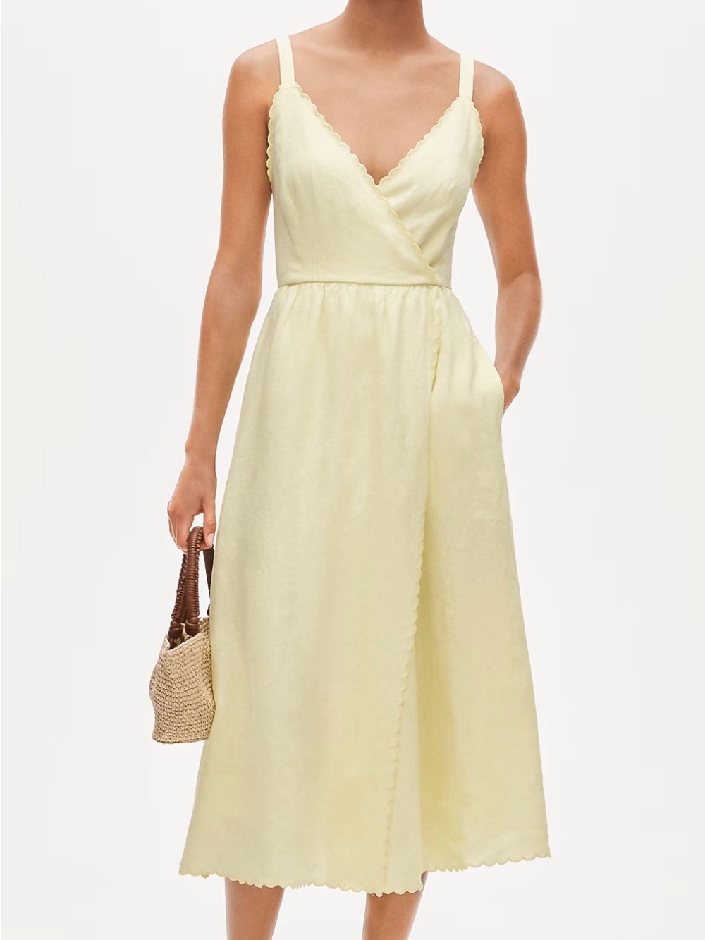 NWT J. Crew 100% linen lemon yellow midi dress sz 6 (current season)